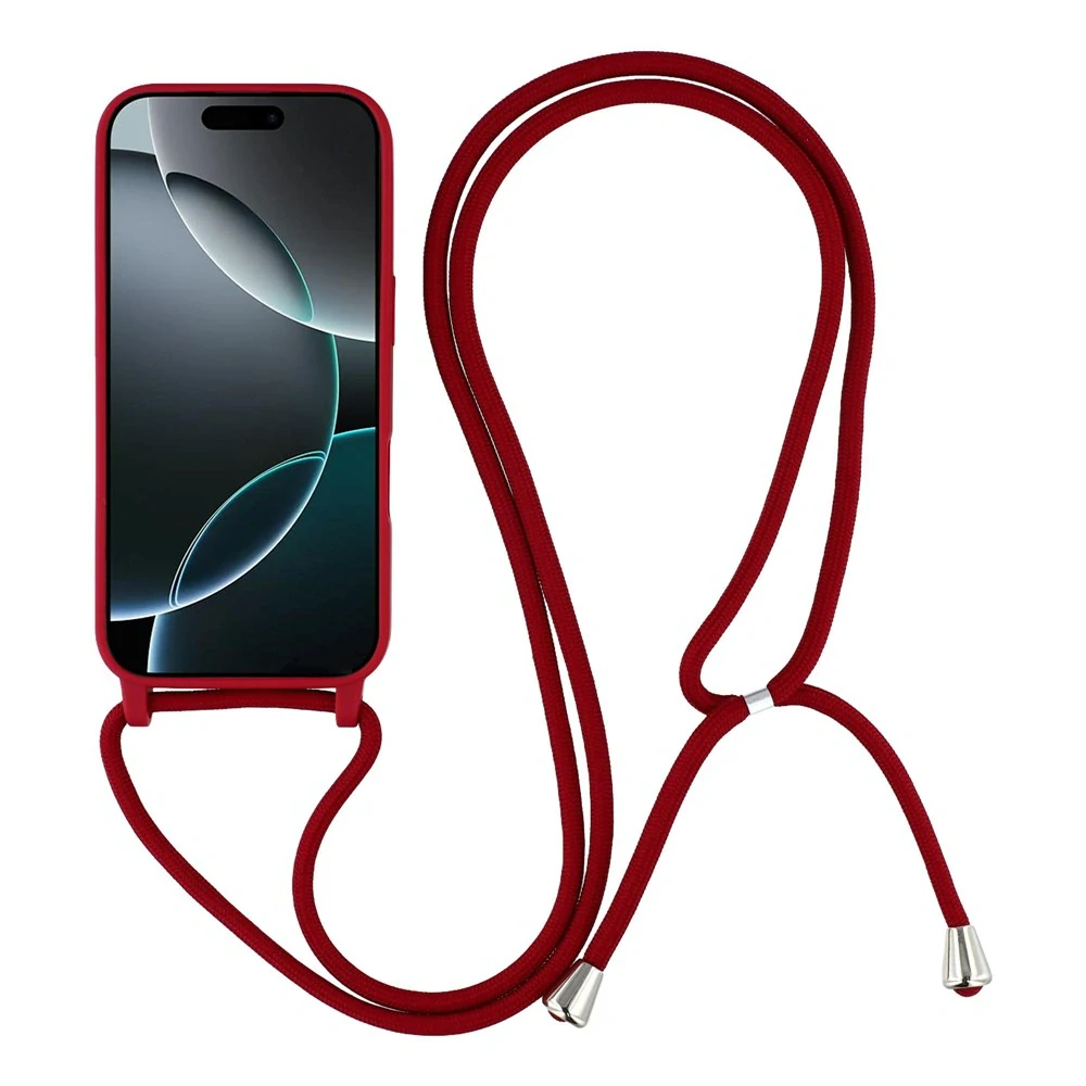 Kryt na iPhone 17 Pro Max gumový so šnúrkou na krk vínový