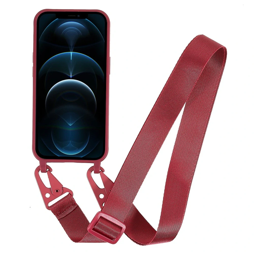 Kryt na iPhone 12 / 12 Pro gumový so šnúrkou na krk vínový