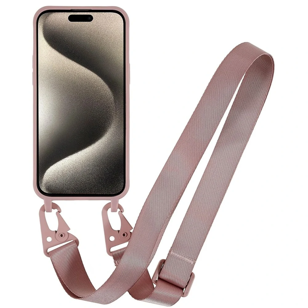 Kryt na iPhone 15 Pro Max gumový so šnúrkou na krk staroružový