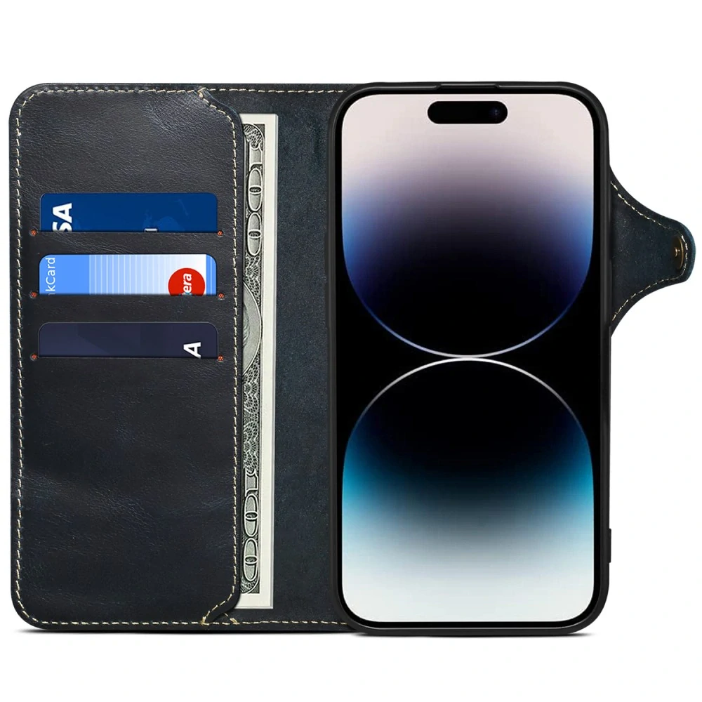 Puzdro na iPhone 16 Pro Denior Kožené modré