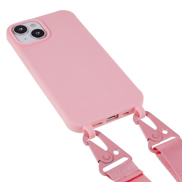 Kryt na iPhone 14 Wide gumový so šnúrkou na krk ružový