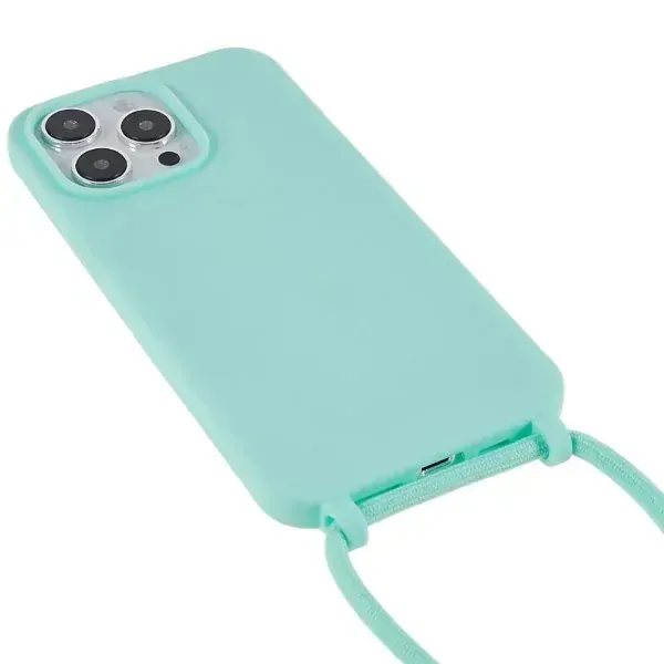 Kryt na iPhone 14 Pro gumový so šnúrkou na krk modrý