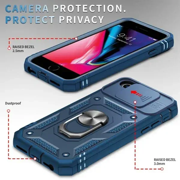Kryt na iPhone 7 / 8 / SE 2020 / SE 2022 odolný s krytkou na fotoaparát tmavomodrý