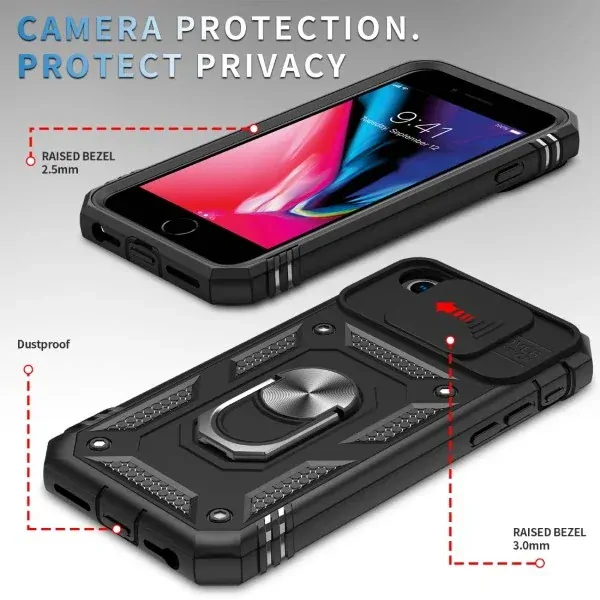 Kryt na iPhone 7 / 8 / SE 2020 / SE 2022 odolný s krytkou na fotoaparát čierny
