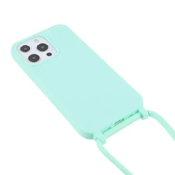 Kryt na iPhone 13 Pro Max gumový so šnúrkou na krk modrý