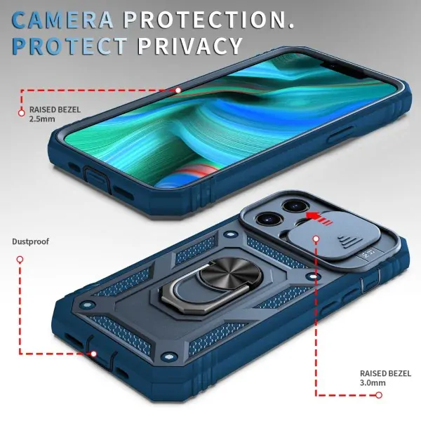 Kryt na iPhone 13 Pro Max odolný s krytkou na fotoaparát tmavomodrý