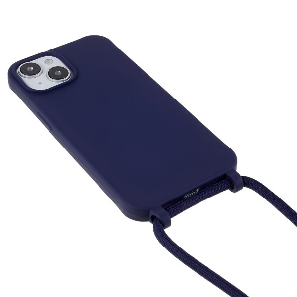 Kryt na iPhone 14 Plus gumový so šnúrkou na krk modrý