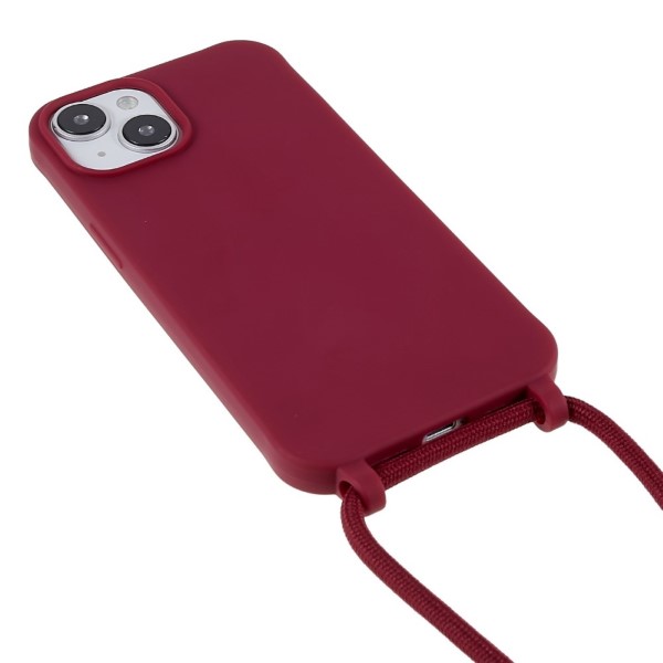 Kryt na iPhone 14 Plus gumový so šnúrkou na krk vínový