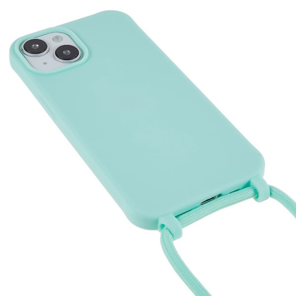 Kryt na iPhone 14 Plus gumový so šnúrkou na krk svetlo modrý