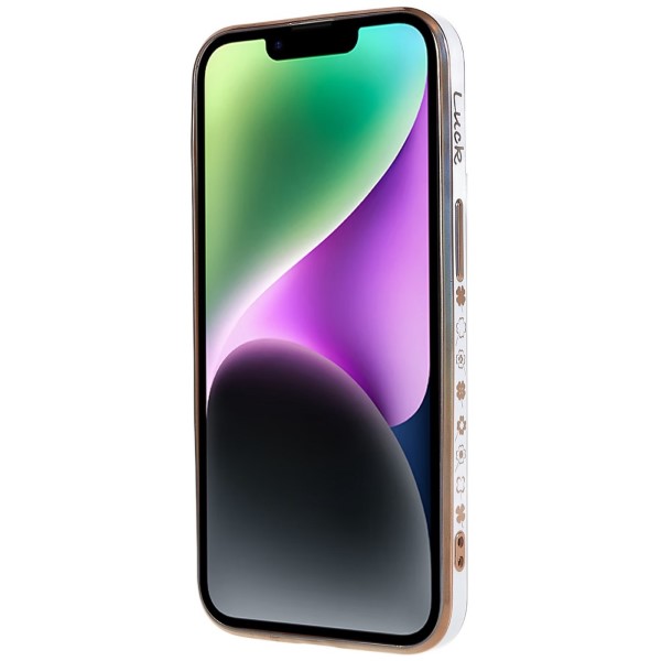 Kryt na iPhone 14 Plus Electroplated štvorlístok biely