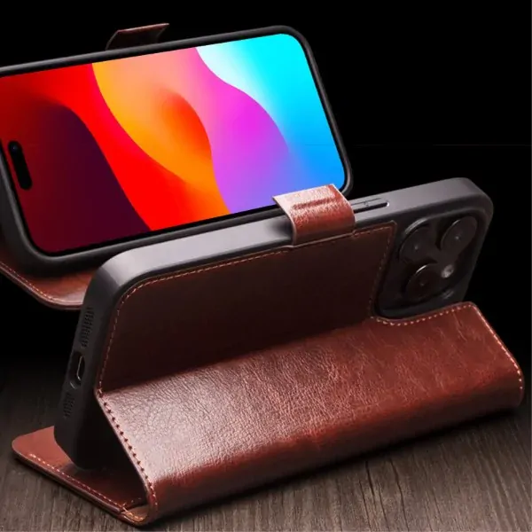Puzdro QIALINO na iPhone 15 Pro Max Kožené hnedé