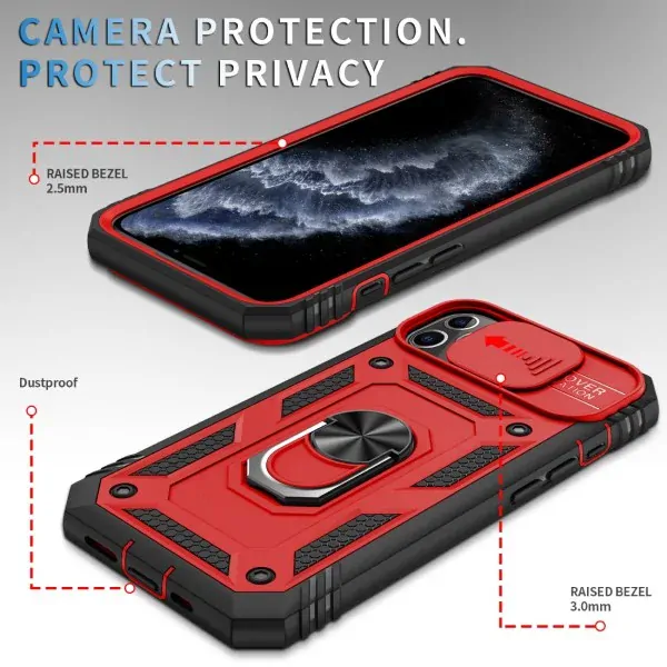 Kryt na iPhone 11 Pro Max odolný s krytom na fotoaparát červený