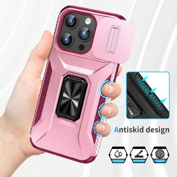 Kryt na iPhone 15 Pro odolný s krytkou na fotoaparát vínový