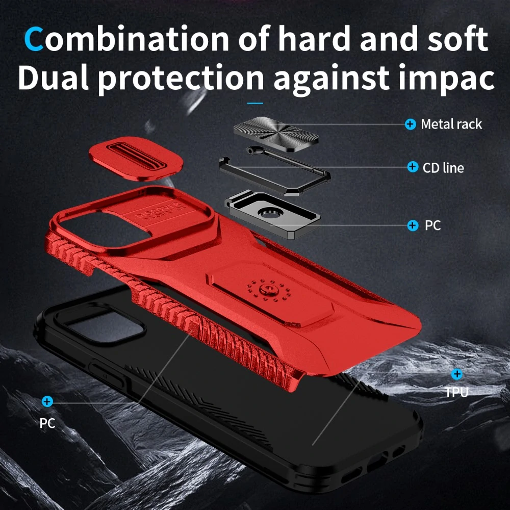 Kryt na iPhone 12 / 12 Pro odolný s krytom na fotoaparát červený