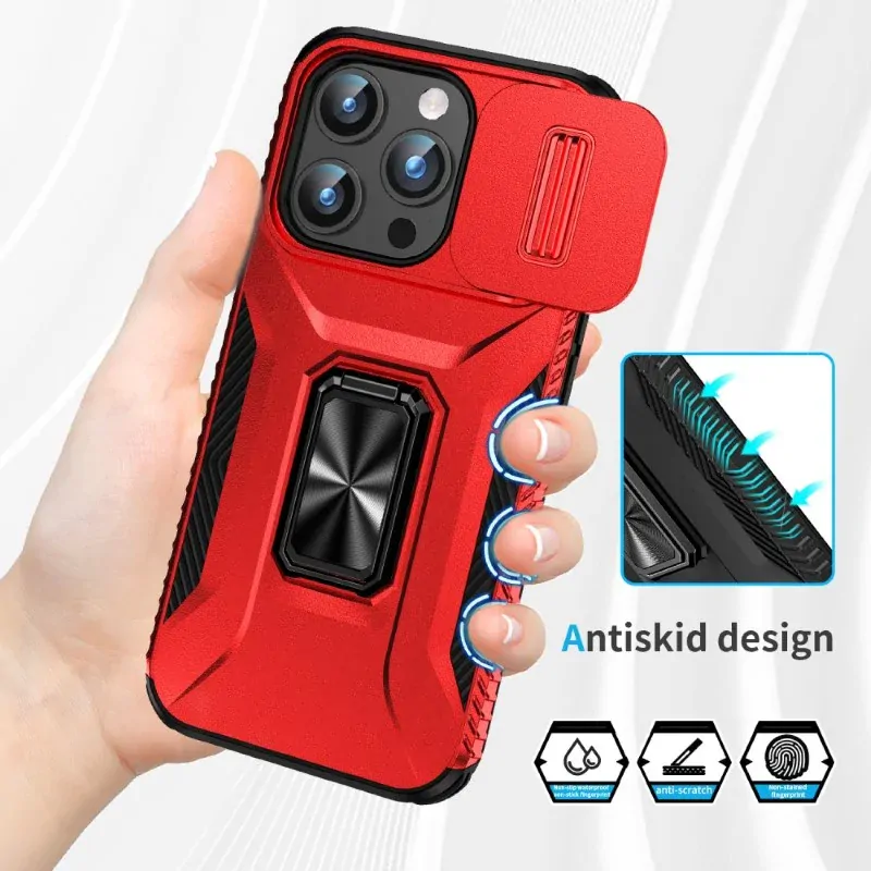 Kryt na iPhone 15 Pro Max odolný s krytom na fotoaparát červený