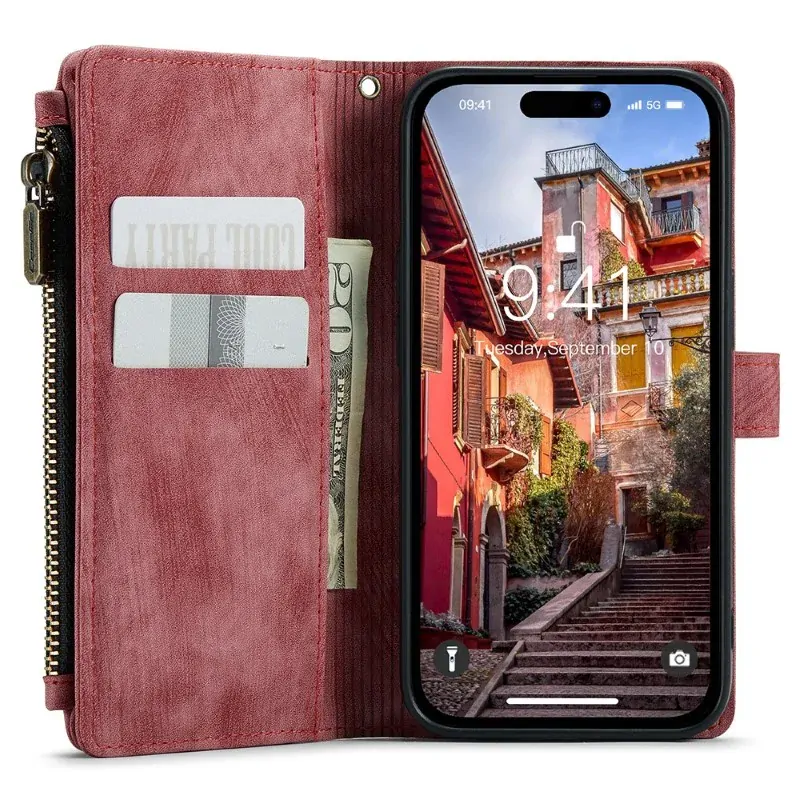 Púzdro pre iPhone 15 Pro Max CASEME Luxury Double Layer červené