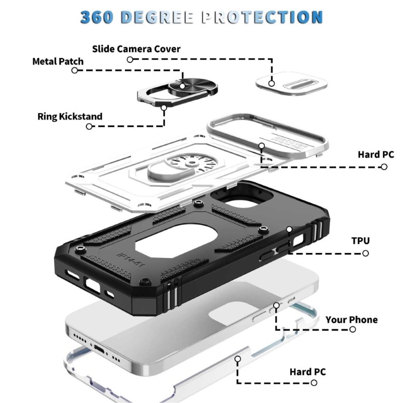 Kryt na iPhone 14 odolný s krytom na fotoaparát biely