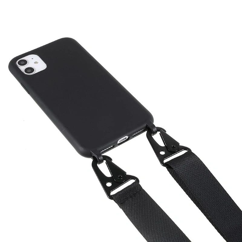 Kryt na iPhone 11 gumový so šnúrkou na krk čierny