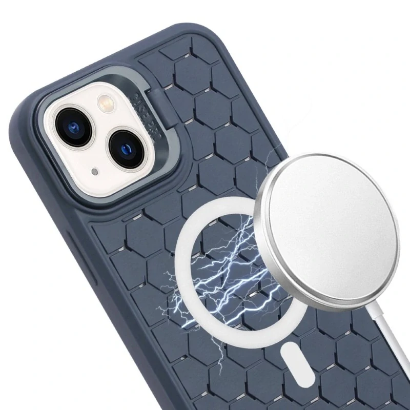 Kryt na iPhone 15 Honeycomb s podporou MagSafe a šnúrkou na krk modrý