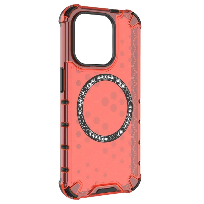 Kryt na iPhone 15 Pro odolný Honeycomb s podporou Magsafe červený