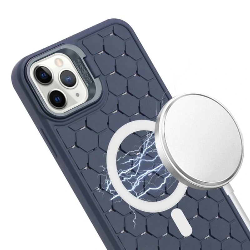 Kryt na iPhone 15 Pro Honeycomb s podporou MagSafe a šnúrkou na krk modrý