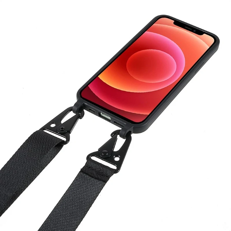Kryt na iPhone 12 Mini gumený so šnúrkou na krk čierny
