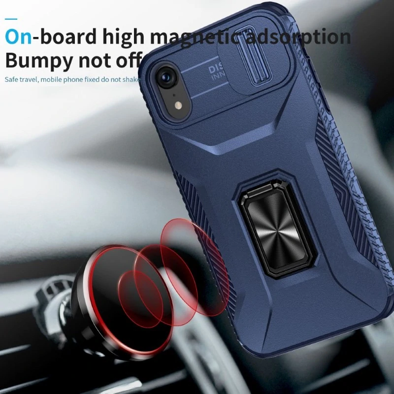 Kryt na iPhone Xr odolný s krytom na fotoaparát tmavomodrý