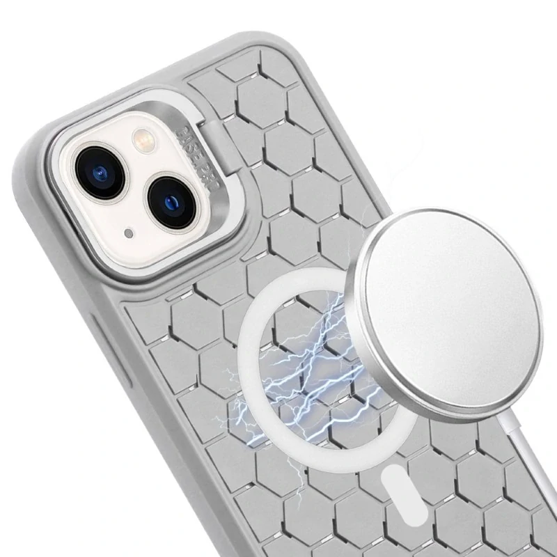 Kryt na iPhone 13 Honeycomb s podporou MagSafe a šnúrkou na krk sivý