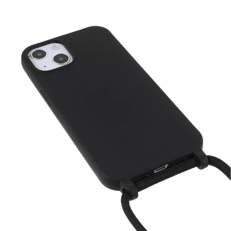 Kryt na iPhone 13 Mini gumový so šnúrkou na krk čierny
