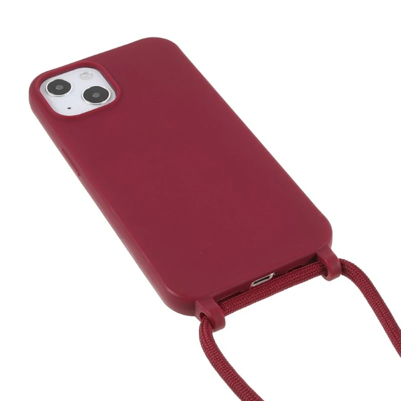 Kryt na iPhone 13 Mini gumový se šňůrkou na krk vínový