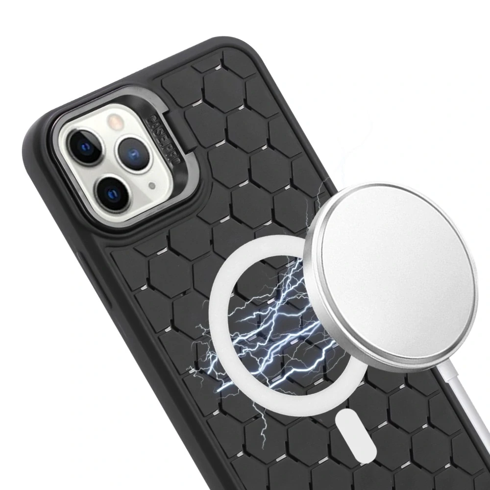 Kryt na iPhone 14 Pro Honeycomb s podporou MagSafe a šnúrou na krk čierny
