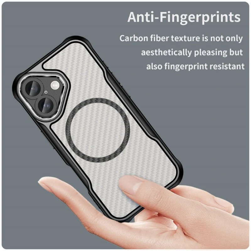 Kryt na iPhone 16 odolný Carbon s podporou MagSafe číry