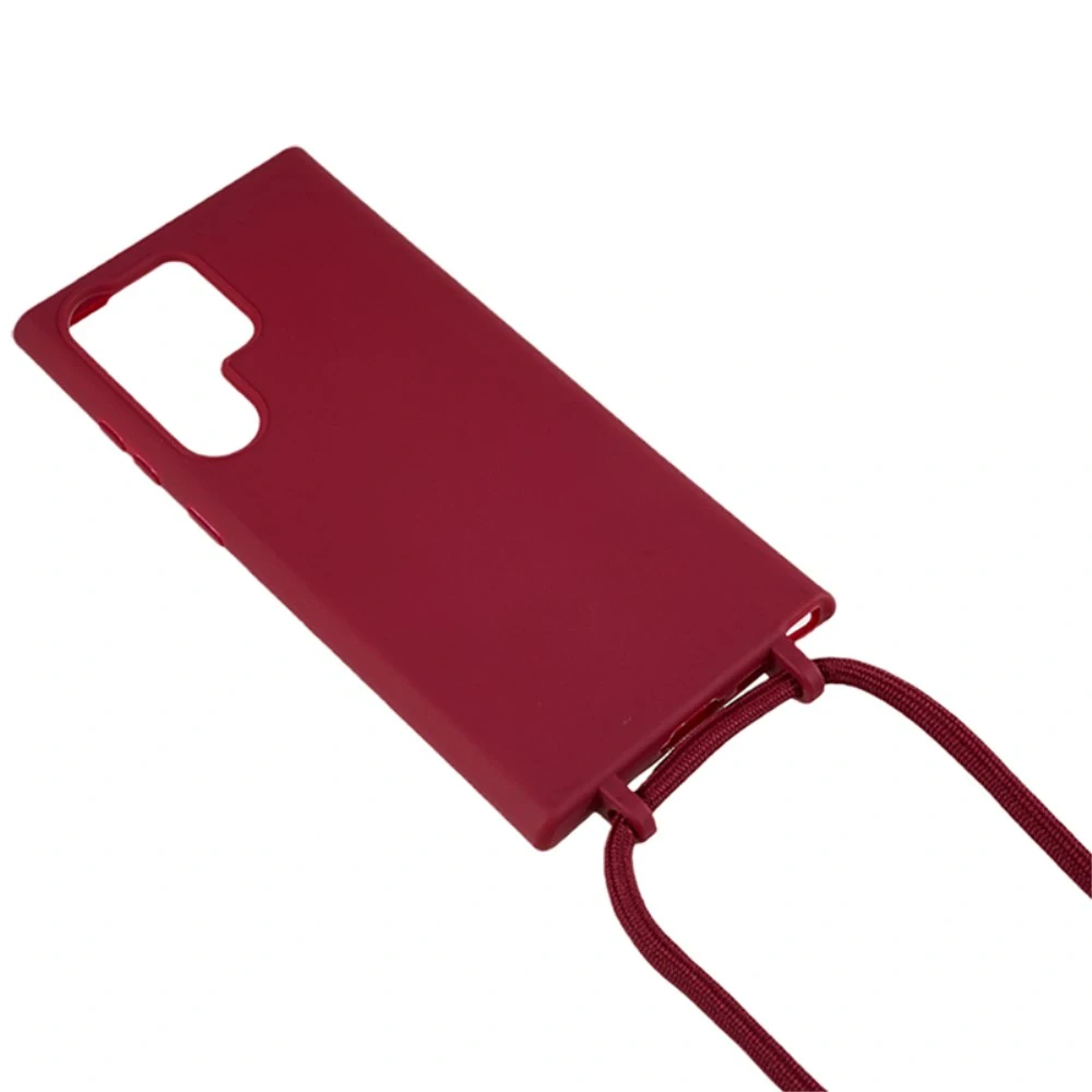 Kryt na Samsung Galaxy S25 Ultra gumový so šnúrkou na krk vínový