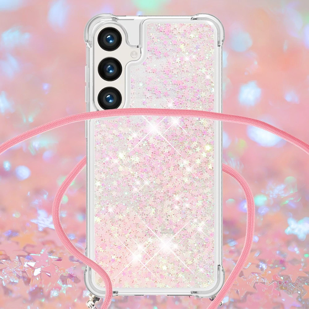 Kryt na Samsung Galaxy S25 Hviezdičky so šnúrkou na krk ružový