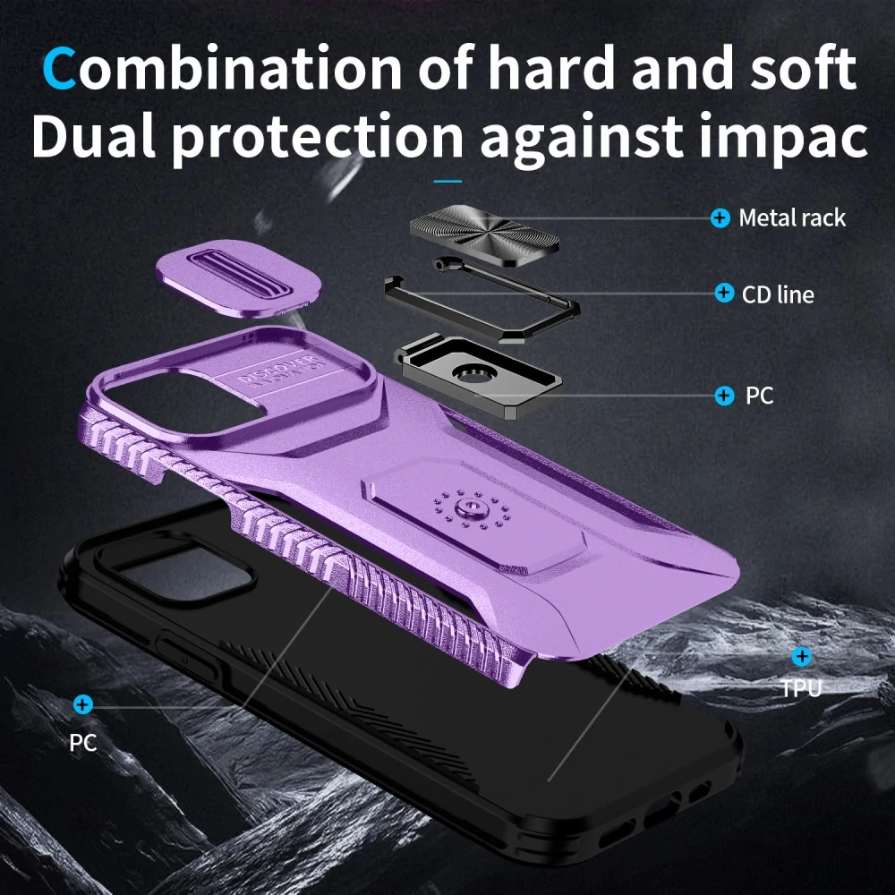 Kryt na iPhone 12 / 12 Pro odolný s krytom na fotoaparát fialový