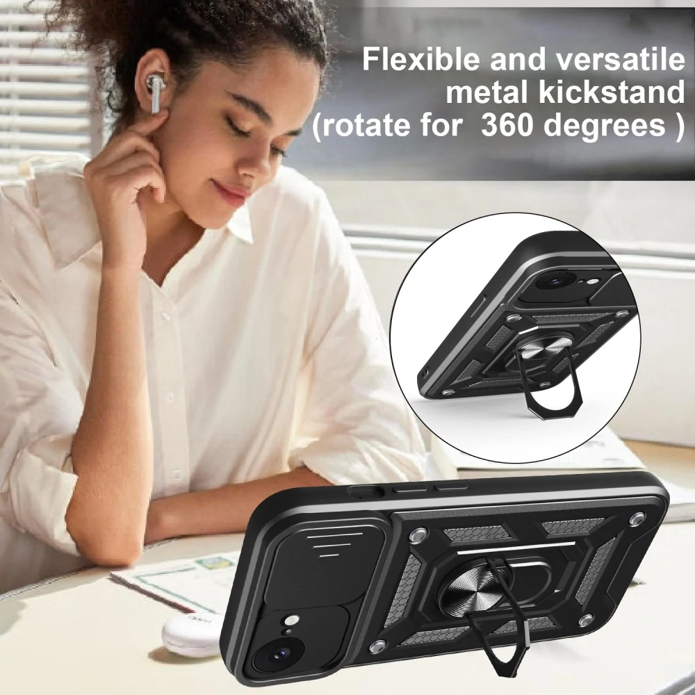 Kryt na iPhone 16E odolný s krytkou na fotoaparát čierny