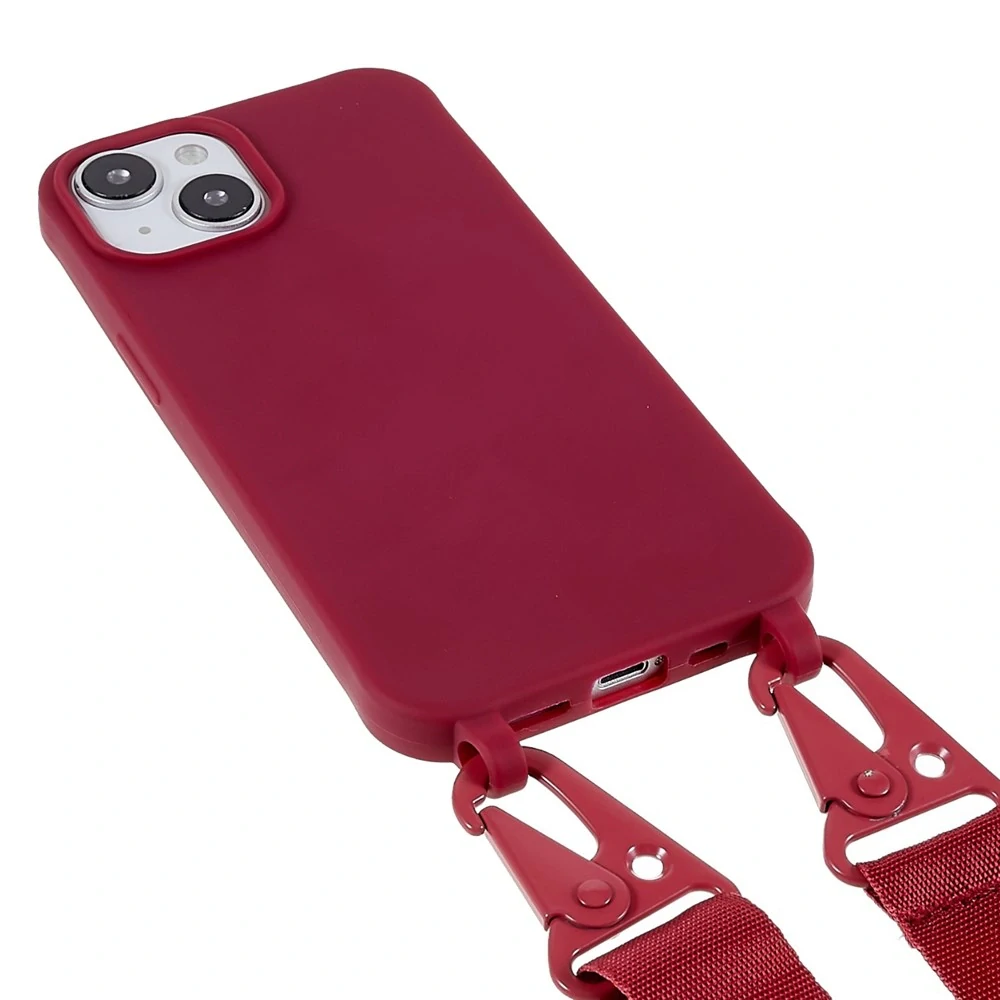 Kryt na iPhone 14 Wide gumový so šnúrkou na krk vínový