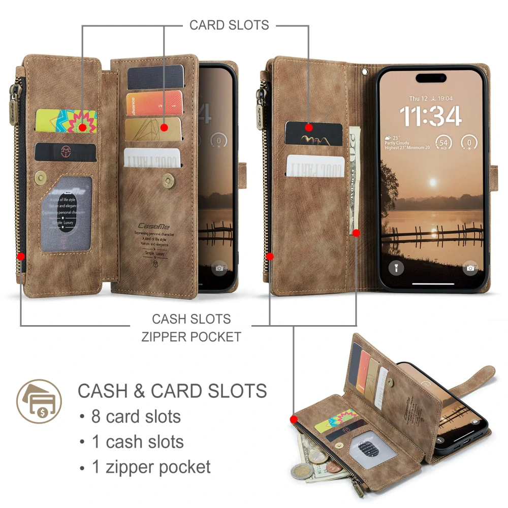 Puzdro pre iPhone 17 Pro CASEME Luxury Double Layer hnedé