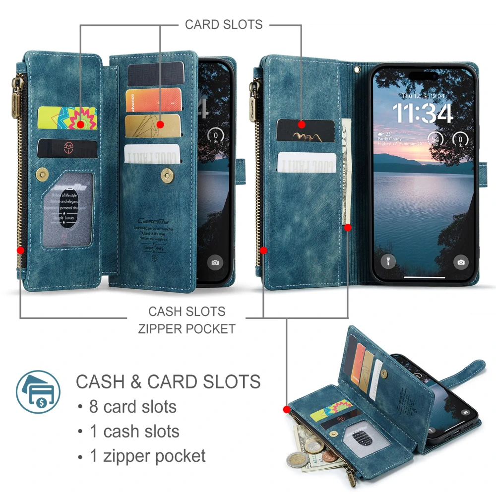 Puzdro pre iPhone 17 Pro CASEME Luxury Double Layer modré