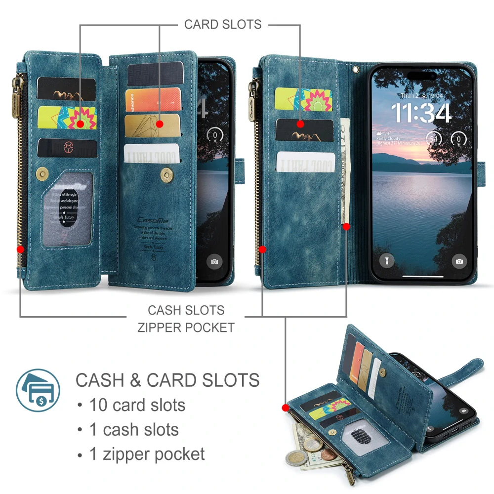 Puzdro pre iPhone 17 Pro Max CASEME Luxury Double Layer modré