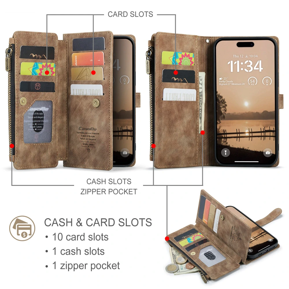 Puzdro pre iPhone 17 Pro Max CASEME Luxury Double Layer hnedé