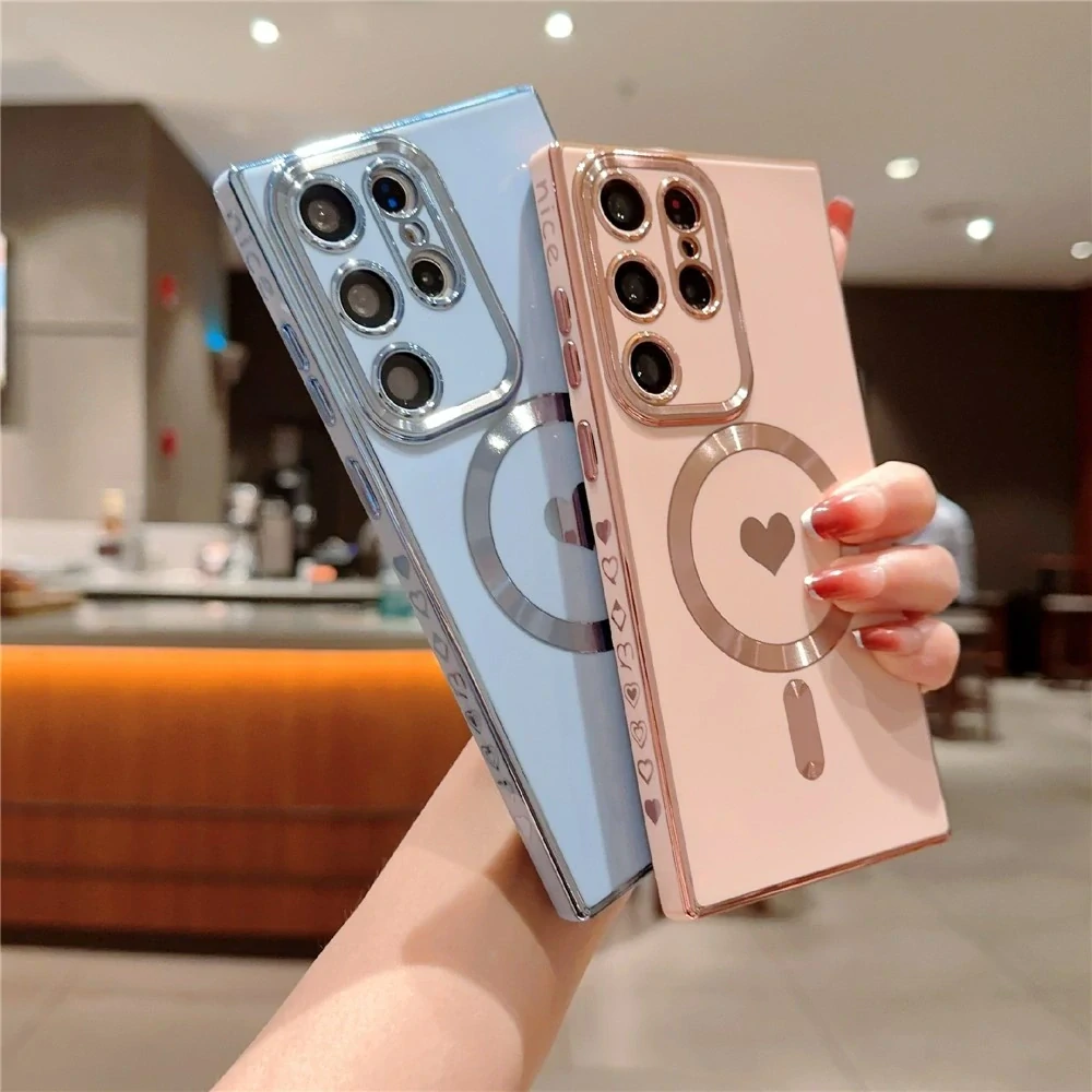 Kryt na Samsung Galaxy S22 Ultra Srdiečko s podporou MagSafe ružový