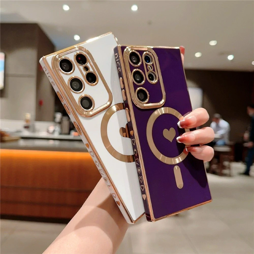 Kryt na Samsung Galaxy S22 Ultra Srdiečko s podporou MagSafe fialový