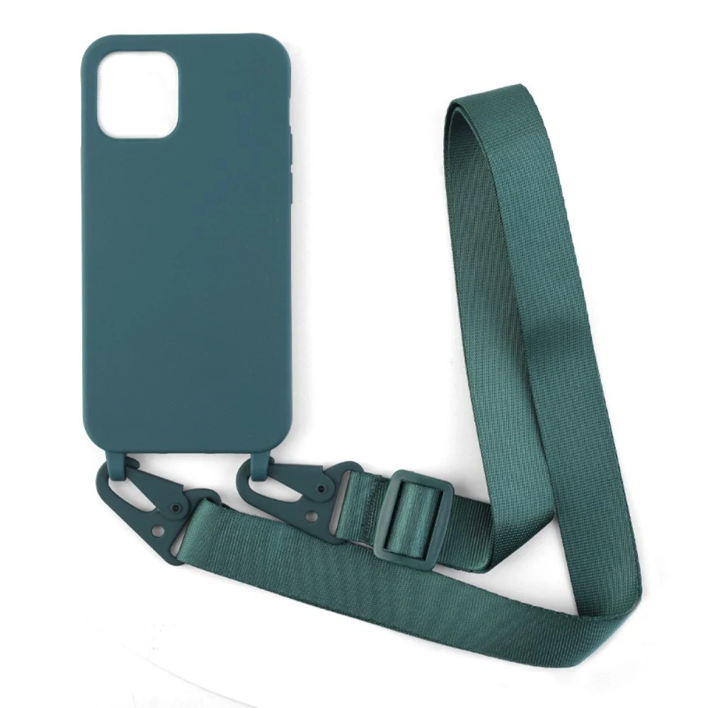 Kryt na iPhone 12 / 12 Pro gumový so šnúrkou na krk zelený