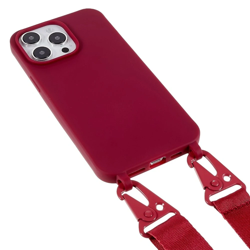 Kryt na iPhone 15 Pro Max gumový so šnúrkou na krk vínový