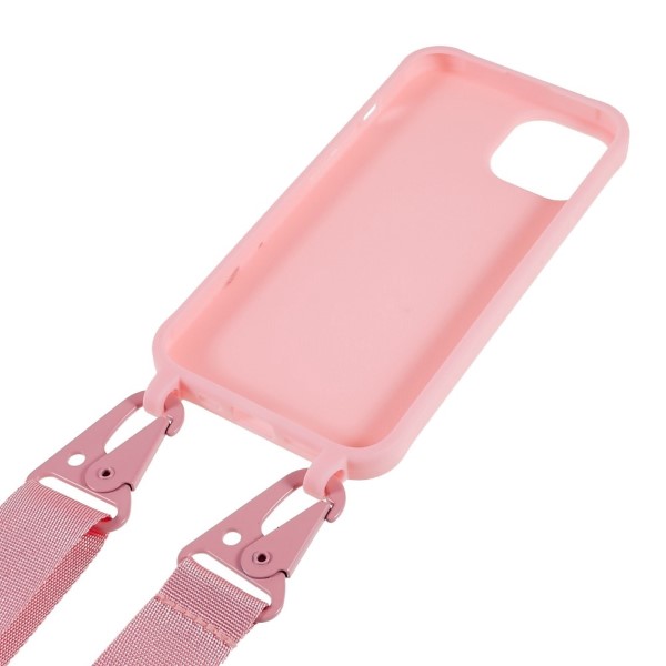 Kryt na iPhone 14 Wide gumový so šnúrkou na krk ružový