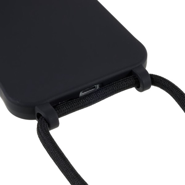 Kryt na iPhone 14 Plus gumový so šnúrkou na krk čierny