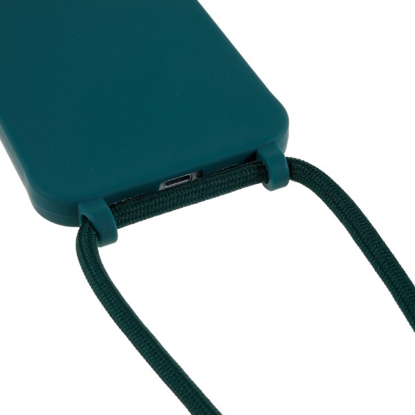 Kryt na iPhone 14 Plus gumový so šnúrkou na krk zelený