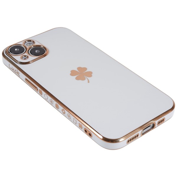 Kryt na iPhone 14 Plus Electroplated štvorlístok biely