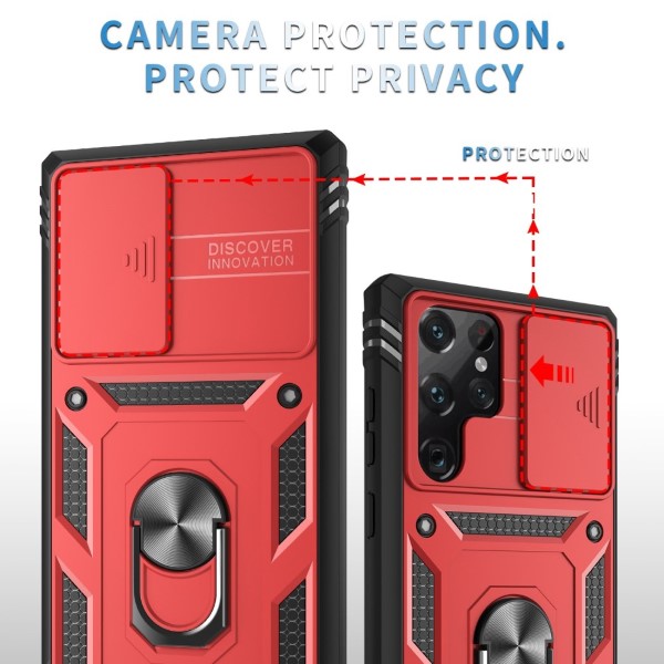 Kryt na Samsung Galaxy S22 Ultra odolný s krytom na fotoaparát červený
